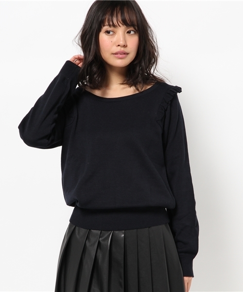 DISCOAT(ディスコート)の「【Discoat】肩フリルプルオーバー(ニット/セーター・レディース・ネイビー/グレー・フリ-)」の2枚目の写真