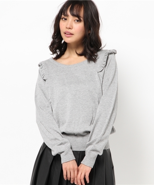 DISCOAT(ディスコート)の「【Discoat】肩フリルプルオーバー(ニット/セーター・レディース・ネイビー/グレー・フリ-)」の1枚目の写真