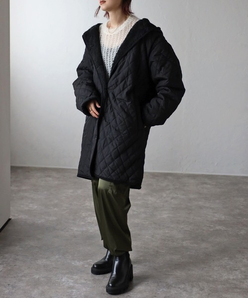 セール】フード付き 裏ボアキルティングコート（ナイロンジャケット