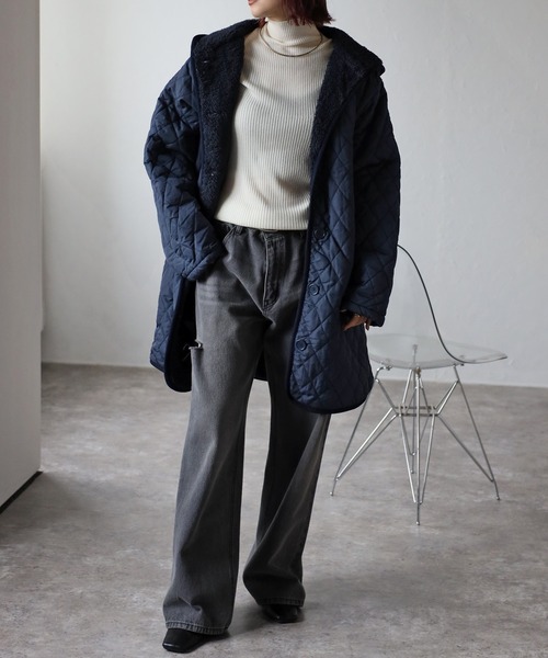 Fizz（フィズ）の「フード付き 裏ボアキルティングコート（ナイロン