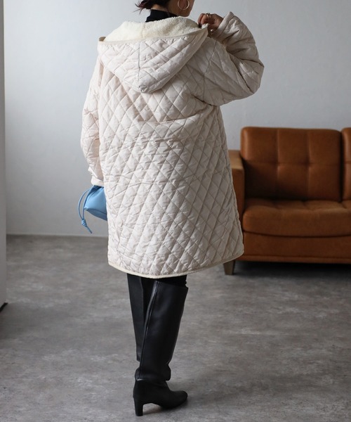 セール】フード付き 裏ボアキルティングコート（ナイロンジャケット