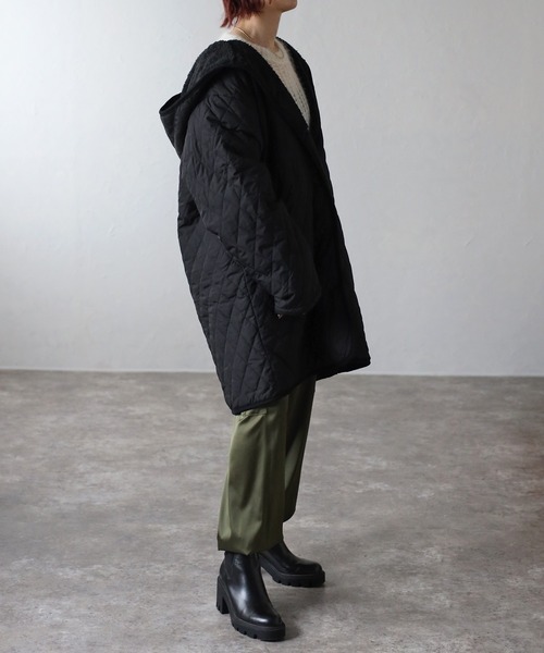 セール】フード付き 裏ボアキルティングコート（ナイロンジャケット