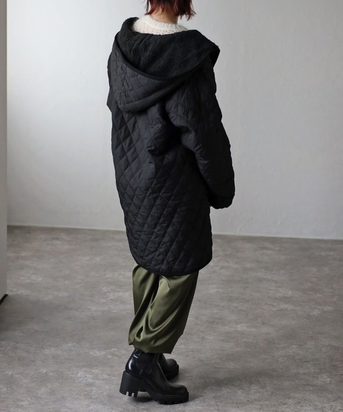 セール】フード付き 裏ボアキルティングコート（ナイロンジャケット