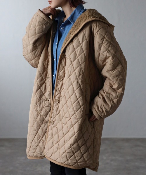 GRAVIS キルティングフード付きウェア Fizz（フィズ）の「フード付き 裏ボアキルティングコート（ナイロン