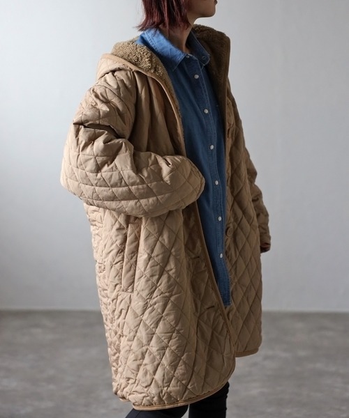 Fizz（フィズ）の「フード付き 裏ボアキルティングコート（ナイロン