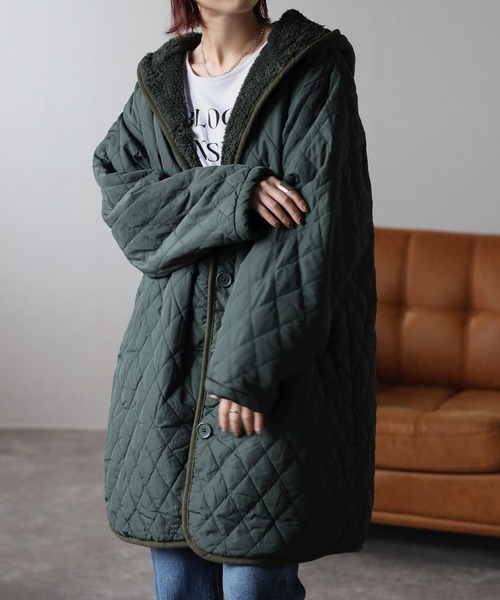 セール】フード付き 裏ボアキルティングコート（ナイロンジャケット