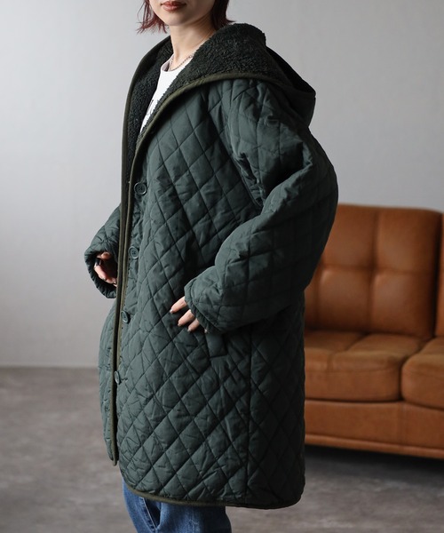 セール】フード付き 裏ボアキルティングコート（ナイロンジャケット