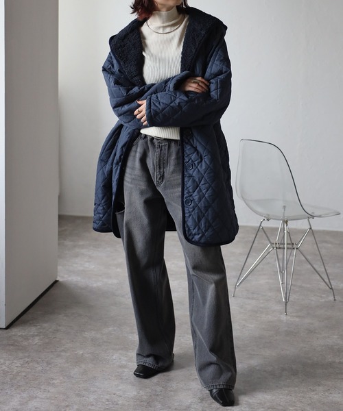 セール】フード付き 裏ボアキルティングコート（ナイロンジャケット