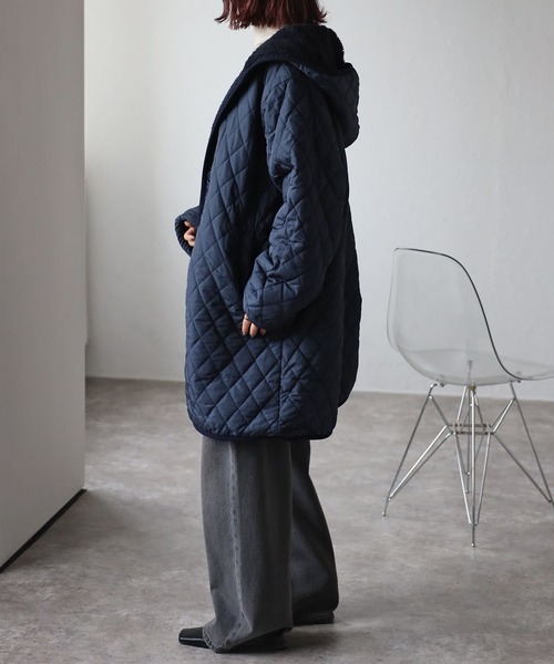 Fizz（フィズ）の「フード付き 裏ボアキルティングコート（ナイロン