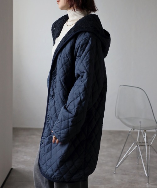 Fizz（フィズ）の「フード付き 裏ボアキルティングコート（ナイロン