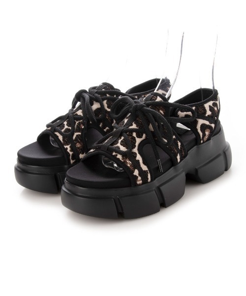 EVOL（イーボル）の「【EVOL】厚底プラットフォームレースアップサンダル LS40210（サンダル・レディース・ホワイト/レオパード/ブラック系その他/ブラック・S/M/L）」の15枚目の写真