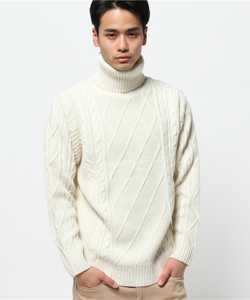 WEGO（ウィゴー）の「WEGO/ケーブルタートルニット（ニット/セーター・メンズ・ブラック/オフホワイト・LARGE/MEDIUM）」の2枚目の写真