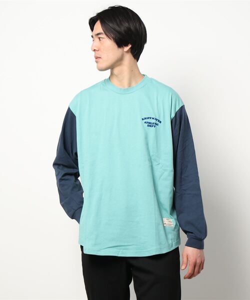 KRIFF MAYER(クリフメイヤー)の「抗菌コンビカラーロンT(Tシャツ/カットソー・メンズ・アイボリー/オフホワイト/グリーン/ネイビー・MEDIUM/LARGE/X-LARGE)」の1枚目の写真