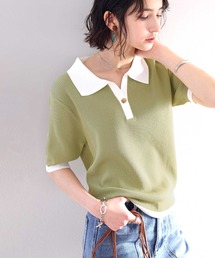 大人のクラシカルムード。バイカラー襟付きニットポロシャツ
