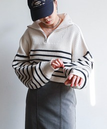 feepur | ハーフジップ畦編みボーダーニットプルオーバー(ニット/セーター)