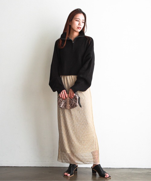 feepur（フェピュール）の「【ハンドウォッシャブル】ハーフジップ畦編みボーダーニットプルオーバー（ニット/セーター・レディース・ブラック/オフホワイト/ピンクベージュ/ホワイト×ネイビー/ブラック×ホワイト・MEDIUM）」の17枚目の写真