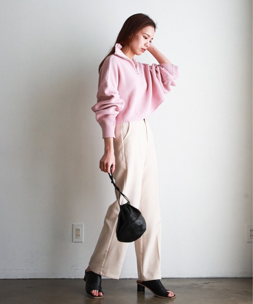 feepur（フェピュール）の「【ハンドウォッシャブル】ハーフジップ畦編みボーダーニットプルオーバー（ニット/セーター・レディース・ブラック/オフホワイト/ピンクベージュ/ホワイト×ネイビー/ブラック×ホワイト・MEDIUM）」の16枚目の写真