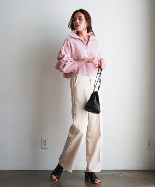 feepur（フェピュール）の「【ハンドウォッシャブル】ハーフジップ畦編みボーダーニットプルオーバー（ニット/セーター・レディース・ブラック/オフホワイト/ピンクベージュ/ホワイト×ネイビー/ブラック×ホワイト・MEDIUM）」の20枚目の写真