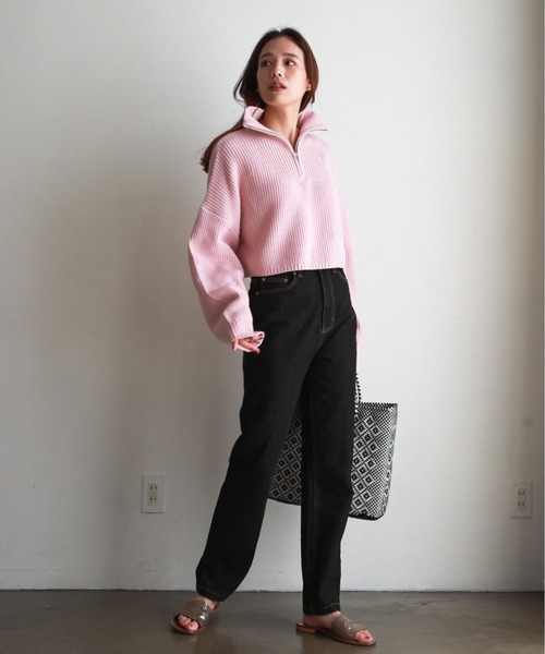 feepur（フェピュール）の「【ハンドウォッシャブル】ハーフジップ畦編みボーダーニットプルオーバー（ニット/セーター・レディース・ブラック/オフホワイト/ピンクベージュ/ホワイト×ネイビー/ブラック×ホワイト・MEDIUM）」の22枚目の写真