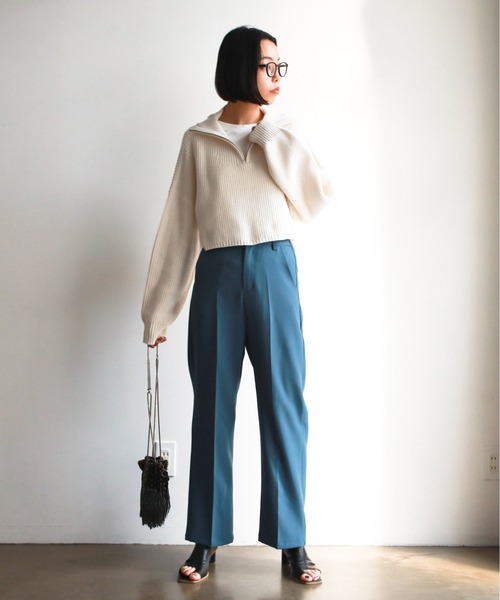 feepur（フェピュール）の「【ハンドウォッシャブル】ハーフジップ畦編みボーダーニットプルオーバー（ニット/セーター・レディース・ブラック/オフホワイト/ピンクベージュ/ホワイト×ネイビー/ブラック×ホワイト・MEDIUM）」の6枚目の写真