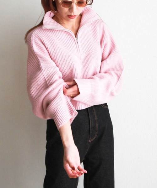 feepur（フェピュール）の「【ハンドウォッシャブル】ハーフジップ畦編みボーダーニットプルオーバー（ニット/セーター・レディース・ブラック/オフホワイト/ピンクベージュ/ホワイト×ネイビー/ブラック×ホワイト・MEDIUM）」の12枚目の写真