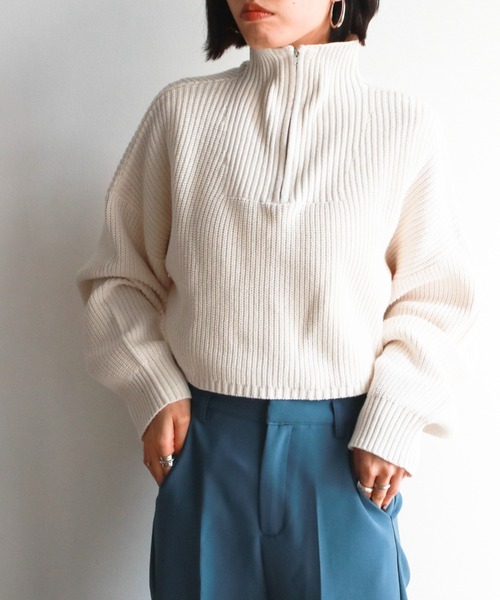 feepur（フェピュール）の「【ハンドウォッシャブル】ハーフジップ畦編みボーダーニットプルオーバー（ニット/セーター・レディース・ブラック/オフホワイト/ピンクベージュ/ホワイト×ネイビー/ブラック×ホワイト・MEDIUM）」の10枚目の写真