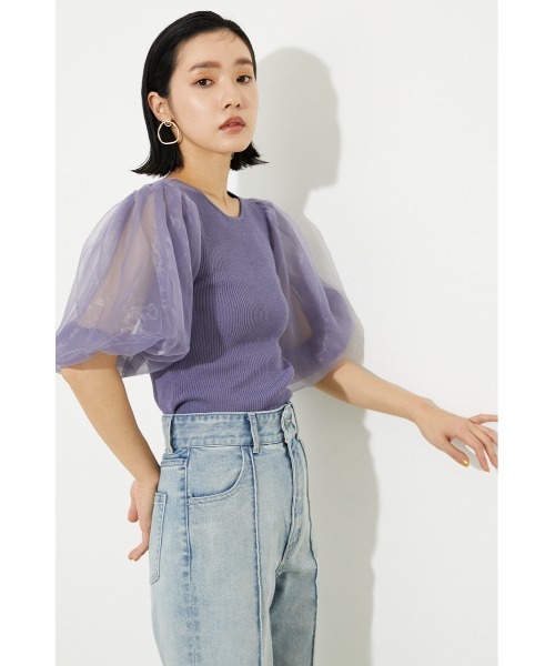 rienda（リエンダ）の「チュールドッキング2WAYニットトップス（ニット/セーター・レディース・ブラック/パープル/アイボリー/ライトベージュ・FREE）」の4枚目の写真