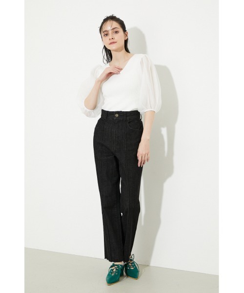 rienda（リエンダ）の「チュールドッキング2WAYニットトップス（ニット/セーター・レディース・ブラック/パープル/アイボリー/ライトベージュ・FREE）」の7枚目の写真