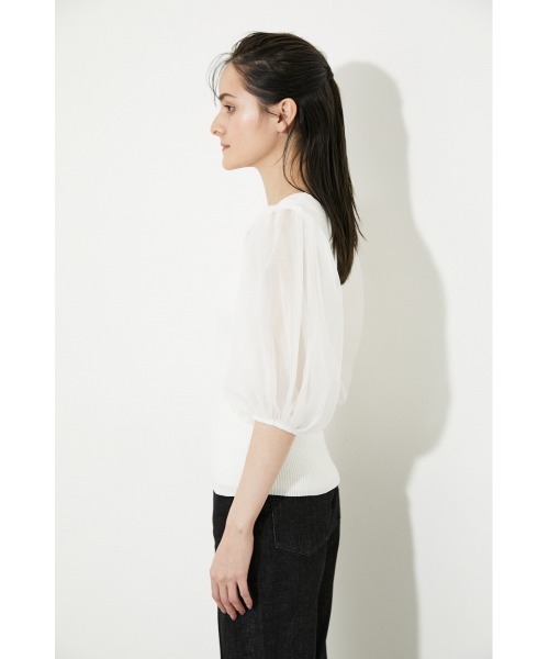 rienda（リエンダ）の「チュールドッキング2WAYニットトップス（ニット/セーター・レディース・ブラック/パープル/アイボリー/ライトベージュ・FREE）」の11枚目の写真