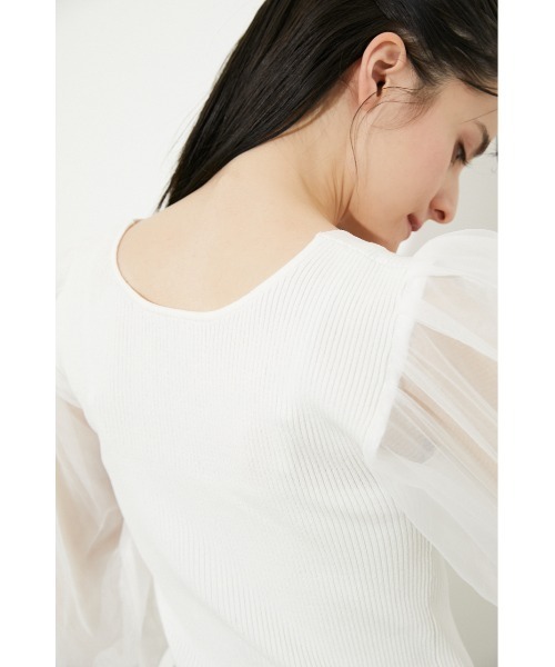 rienda（リエンダ）の「チュールドッキング2WAYニットトップス（ニット/セーター・レディース・ブラック/パープル/アイボリー/ライトベージュ・FREE）」の15枚目の写真