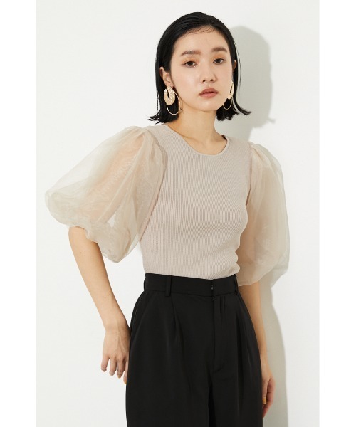 rienda（リエンダ）の「チュールドッキング2WAYニットトップス（ニット/セーター・レディース・ブラック/パープル/アイボリー/ライトベージュ・FREE）」の17枚目の写真