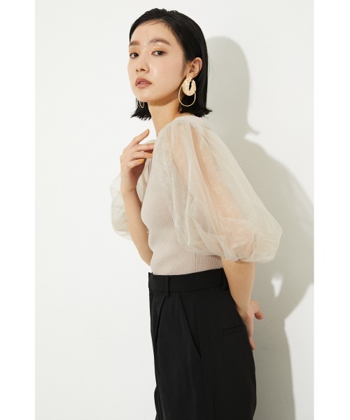 rienda（リエンダ）の「チュールドッキング2WAYニットトップス（ニット/セーター・レディース・ブラック/パープル/アイボリー/ライトベージュ・FREE）」の20枚目の写真