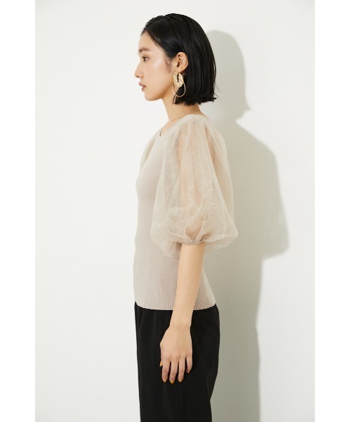 rienda（リエンダ）の「チュールドッキング2WAYニットトップス（ニット/セーター・レディース・ブラック/パープル/アイボリー/ライトベージュ・FREE）」の22枚目の写真