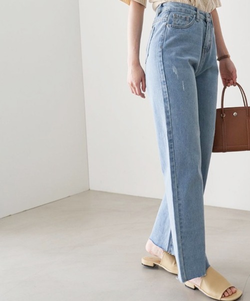 me+em select(ミームセレクト)の「ダメージデニムパンツ(デニムパンツ・レディース・ライトブルー/インディゴブルー・SMALL/MEDIUM/LARGE)」の19枚目の写真