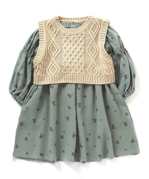 apres les cours(アプレレクール)の「WEB限定 ベスト付き総柄ワンピース(ワンピース・キッズ・オレンジ/ミント・80/140/100/90/110/130/120)」の2枚目の写真