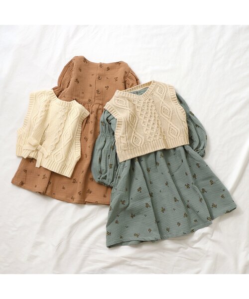 apres les cours(アプレレクール)の「WEB限定 ベスト付き総柄ワンピース(ワンピース・キッズ・オレンジ/ミント・80/140/100/90/110/130/120)」の9枚目の写真