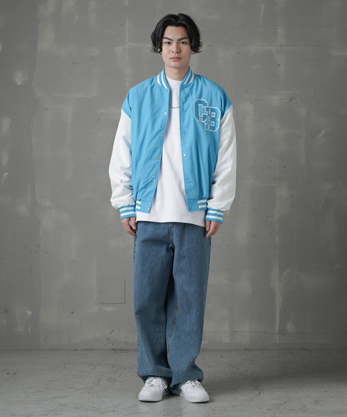 SPINNS（スピンズ）の「【ビッグシルエット】CBロゴリブライン ナイロンスタジアムジャケット（スタジャン・メンズ・グリーン/ピンク/ブラック/サックスブルー/イエロー・ONESIZE）」の17枚目の写真