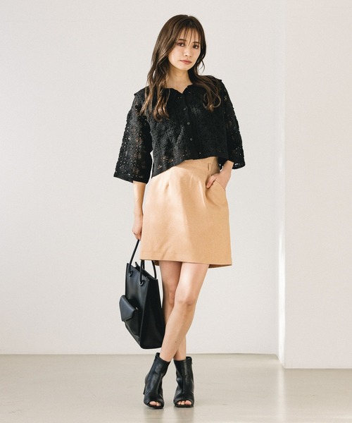 mysty woman（ミスティウーマン）の「リネンライクショートスカート 275570（スカート・レディース・ベージュ/オレンジ/チャコール・FREE）」の4枚目の写真