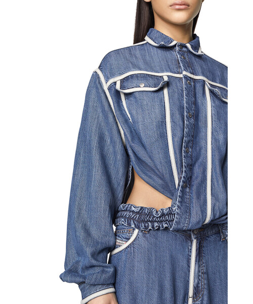 DIESEL（ディーゼル）の「レディース デニム マキシドレス 長袖 シャツワンピース パイピングデザイン（ワンピース・レディース・インディゴブルー・X-SMALL/SMALL/MEDIUM）」の4枚目の写真