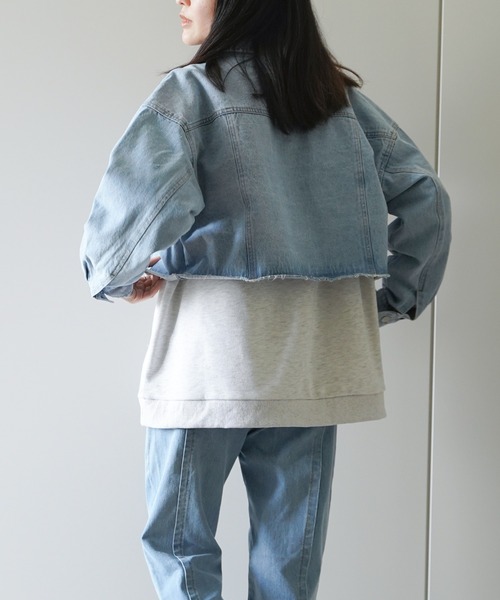 VENCEEXCHANGE（ヴァンスエクスチェンジ）の「ショート丈ダメージデニムGジャン（デニムジャケット・レディース・ブラック/オフホワイト/ブルー/ブルー系その他・FREE）」の5枚目の写真