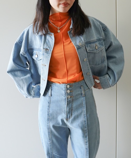 VENCEEXCHANGE（ヴァンスエクスチェンジ）の「ショート丈ダメージデニムGジャン（デニムジャケット・レディース・ブラック/オフホワイト/ブルー/ブルー系その他・FREE）」の13枚目の写真