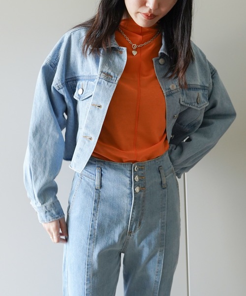 VENCEEXCHANGE（ヴァンスエクスチェンジ）の「ショート丈ダメージデニムGジャン（デニムジャケット・レディース・ブラック/オフホワイト/ブルー/ブルー系その他・FREE）」の11枚目の写真