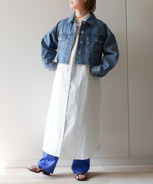 VENCEEXCHANGE（ヴァンスエクスチェンジ）の「ショート丈ダメージデニムGジャン（デニムジャケット・レディース・ブラック/オフホワイト/ブルー/ブルー系その他・FREE）」の6枚目の写真