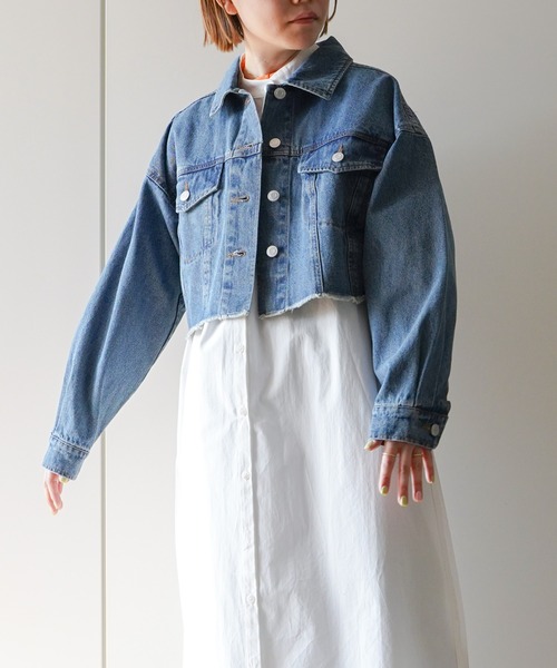 VENCEEXCHANGE（ヴァンスエクスチェンジ）の「ショート丈ダメージデニムGジャン（デニムジャケット・レディース・ブラック/オフホワイト/ブルー/ブルー系その他・FREE）」の14枚目の写真