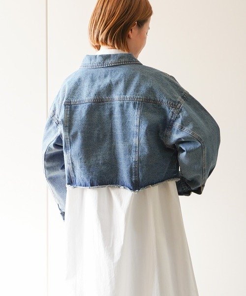 VENCEEXCHANGE（ヴァンスエクスチェンジ）の「ショート丈ダメージデニムGジャン（デニムジャケット・レディース・ブラック/オフホワイト/ブルー/ブルー系その他・FREE）」の8枚目の写真