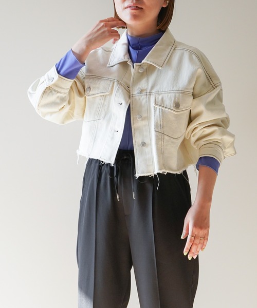 VENCEEXCHANGE（ヴァンスエクスチェンジ）の「ショート丈ダメージデニムGジャン（デニムジャケット・レディース・ブラック/オフホワイト/ブルー/ブルー系その他・FREE）」の21枚目の写真