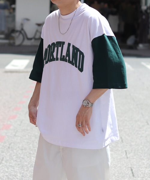 ILL'S(イルズ)の「ビッグシルエット MINESOTA フロッキープリント / PORTLAND 発泡プリント カレッジロゴTシャツ【ILL'S】(Tシャツ/カットソー・メンズ・ホワイト/チャコールグレー/ブラック/ネイビー/グリーン/ヘザーグレー/ホワイト×グリーン/杢グレー・M/L)」の3枚目の写真