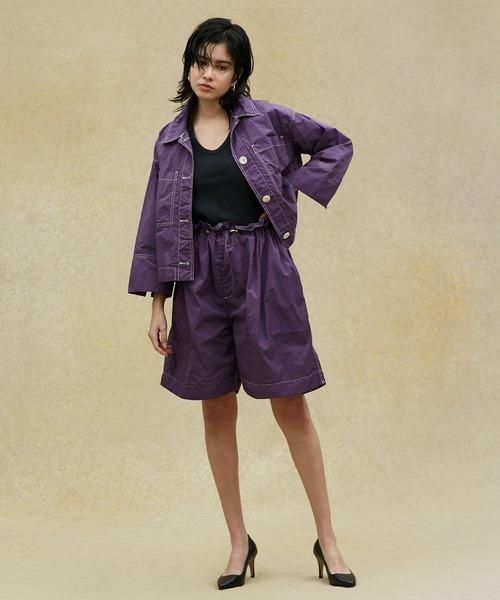NANO universe（ナノユニバース）の「LB.02/ガーメントダイナイロンショートシャツジャケット（ナイロンジャケット・レディース・パープル/ライトカーキ・Ⅰ/Ⅱ）」の5枚目の写真