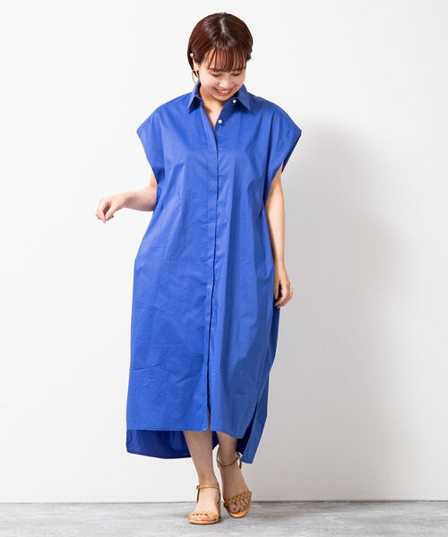 NOLLEY’S（ノーリーズ）の「肩タックシャツワンピース（シャツワンピース・レディース・ネイビー/ブルー/ホワイト/ブラウン・38）」の5枚目の写真