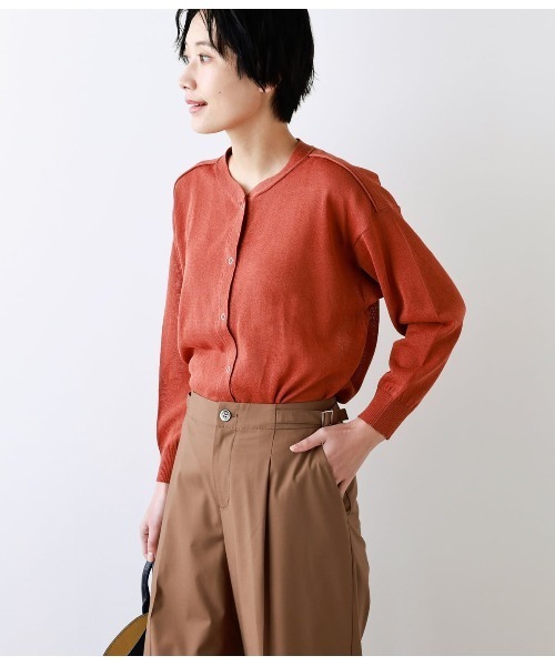 NEWYORKER（ニューヨーカー）の「和紙コットン天竺 9分袖カーディガン（カーディガン/ボレロ・レディース・ダークグレー/イエロー系その他/レッド・M/L）」の3枚目の写真